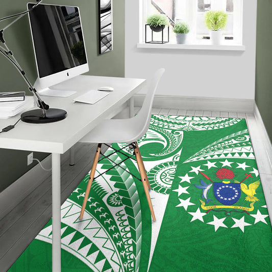 Cook Islands Tatau Area Rug Symbolize Passion Stars Version Green