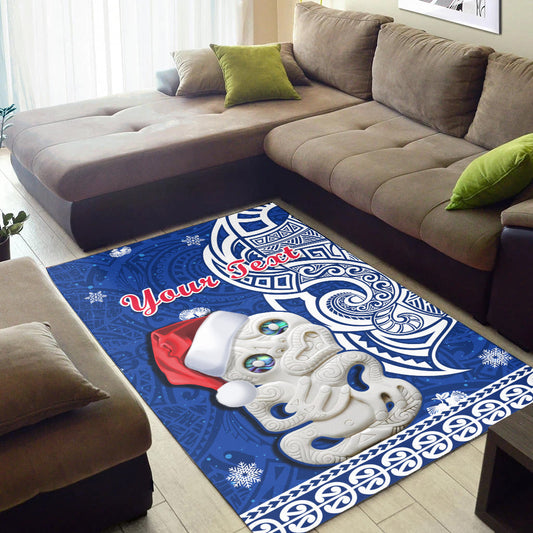 (Custom Personalised) New Zealand Christmas Area Rug Hei Tiki Blue Pohutukawa Meri Kirihimete