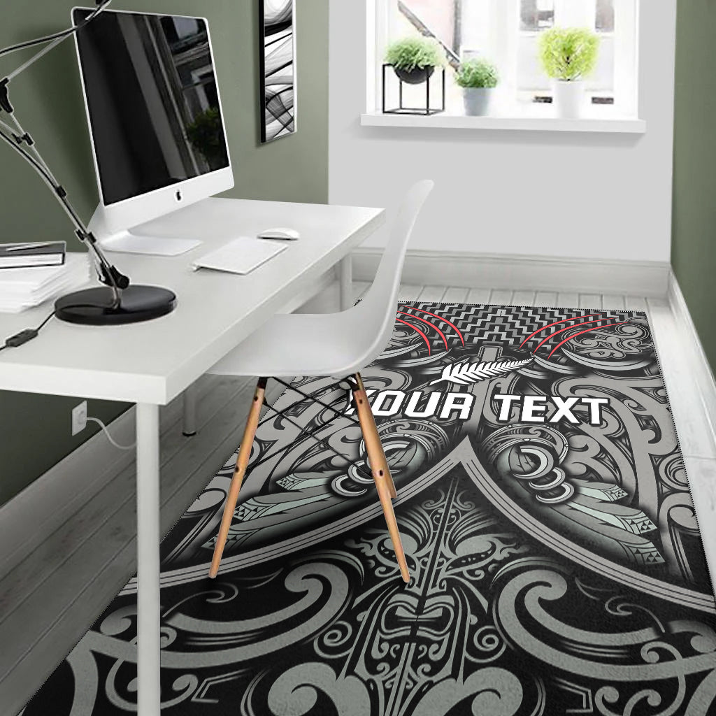 (Custom Personalised) New Zealand Silver Fern Rugby Area Rug All Black NZ Maori Pattern