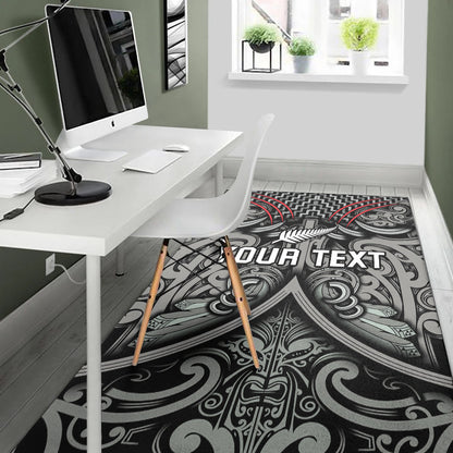 (Custom Personalised) New Zealand Silver Fern Rugby Area Rug All Black NZ Maori Pattern