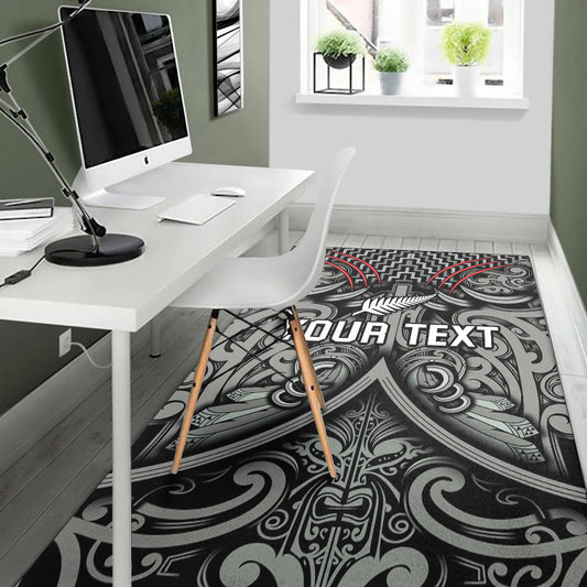 (Custom Personalised) New Zealand Silver Fern Rugby Area Rug All Black NZ Maori Pattern