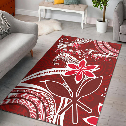 (Custom Personalised) Hawaii Flowers Wave Area Rug Kanaka Maoli Red Polynesian
