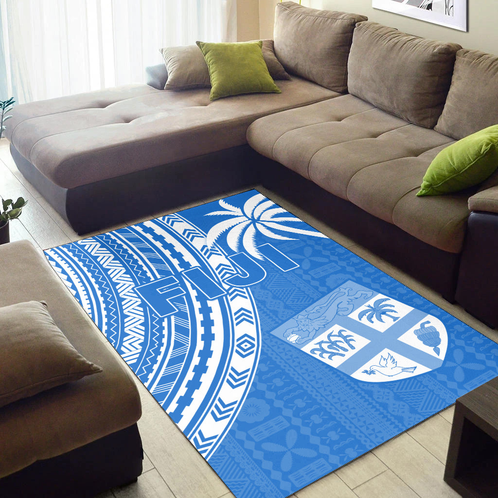 Fiji Rugby Sevens Area Rug Fijian 7s Tapa Polynesian Blue Ver.01