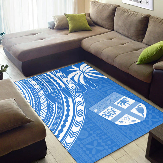 Fiji Rugby Sevens Area Rug Fijian 7s Tapa Polynesian Blue Ver.01