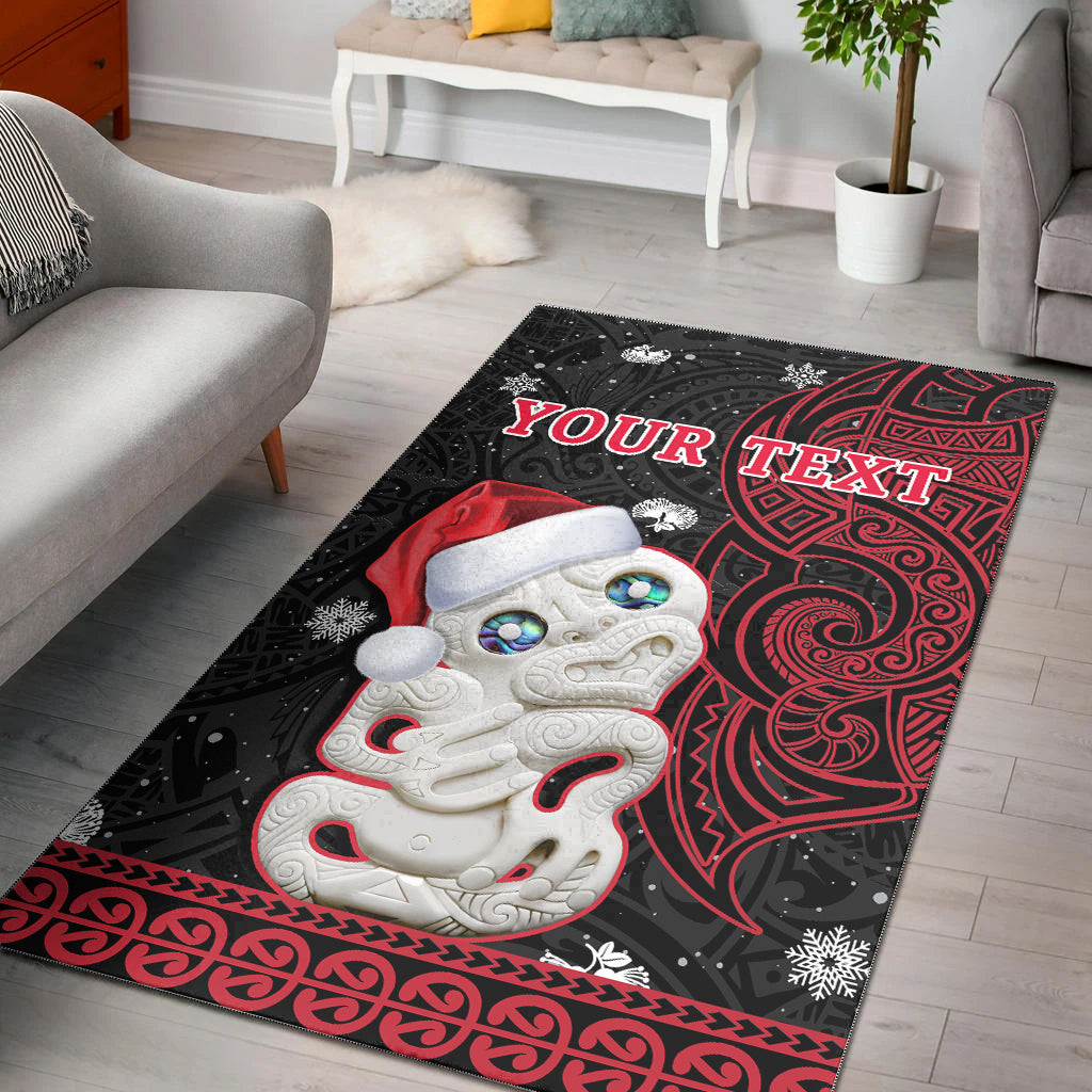 (Custom Personalised) New Zealand Christmas Area Rug Hei Tiki Red Pohutukawa Meri Kirihimete