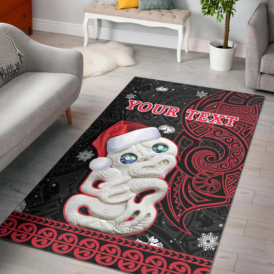 (Custom Personalised) New Zealand Christmas Area Rug Hei Tiki Red Pohutukawa Meri Kirihimete