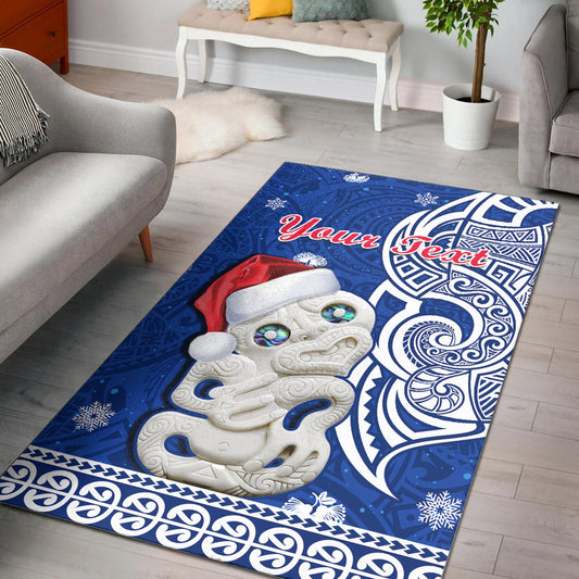 (Custom Personalised) New Zealand Christmas Area Rug Hei Tiki Blue Pohutukawa Meri Kirihimete