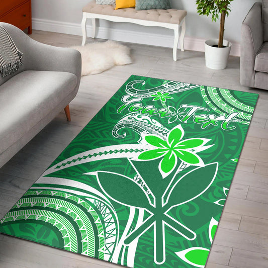 (Custom Personalised) Hawaii Flowers Wave Area Rug Kanaka Maoli Green Polynesian