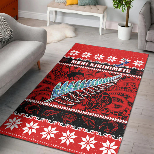 New Zealand Christmas Area Rug Paua Shell Silver Fern Meri Kirihimete