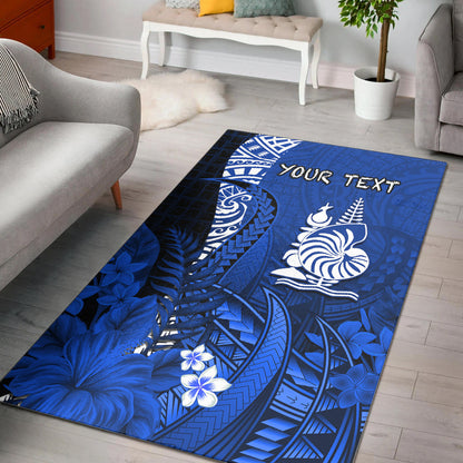 (Custom Personalised) New Caledonia Area Rug Nautilus Blue Polynesian Hibiscus