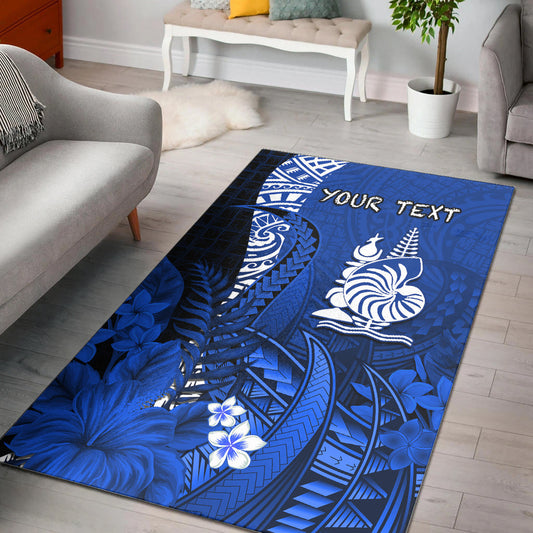 (Custom Personalised) New Caledonia Area Rug Nautilus Blue Polynesian Hibiscus