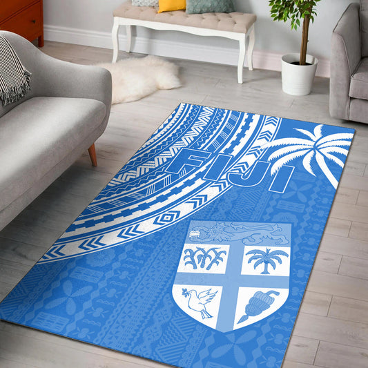 Fiji Rugby Sevens Area Rug Fijian 7s Tapa Polynesian Blue Ver.01