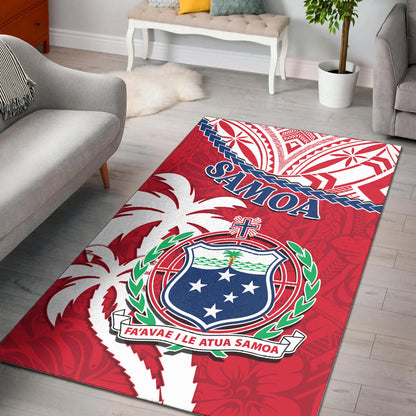 Samoa Area Rug Samoan Coat Of Arms With Coconut Red Style