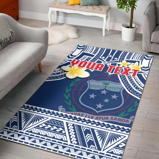(Custom Personalised) Samoa Area Rug Samoan Plumeria Flowers Mix Polynesian Pattern