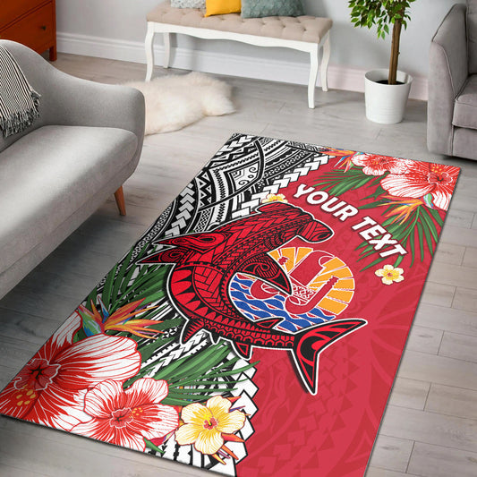 (Custom Personalised) Tahiti Islands Area Rug Polynesian Shark Mix Tropical Flowers