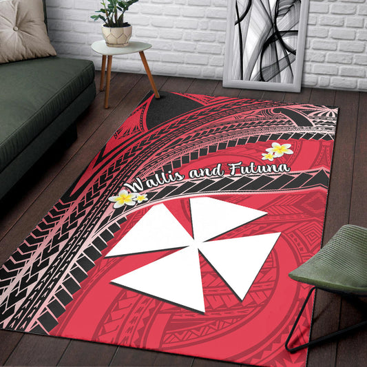Wallis And Futuna Area Rug Plumeria Flowers With Red Polynesian Pattern