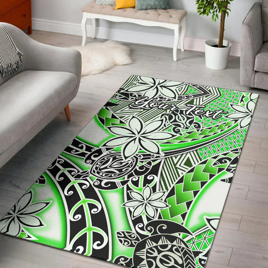 (Custom Personalised) Hawaii Area Rug Tribal Plumeria With Polynesian Turtle Ver.01