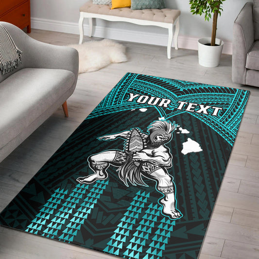(Custom Personalised) Hawaii Area Rug Hawaiian Warrior With Weapon Polynesian Ver.02
