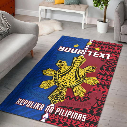 (Custom Personalised) Philippines Area Rug Pilipinas Sun Mix Polynesian Pattern