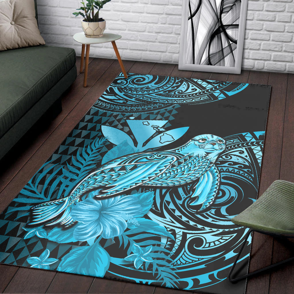 Hawaii Monk Seal Area Rug Kakau With Kanaka Turquoise