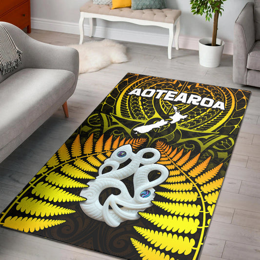 Aotearoa Fern Area Rug New Zealand Hei Tiki Gold Style