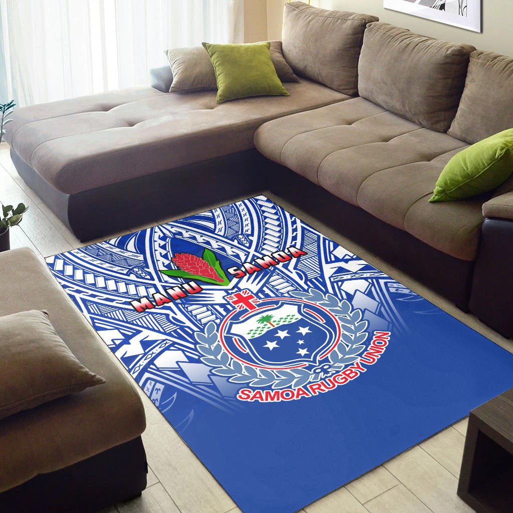 Samoa Rugby Area Rug Manu Samoa 7s Ginger Blue Polynesian
