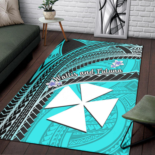 Wallis And Futuna Area Rug Plumeria Flowers With Turquoise Polynesian Pattern