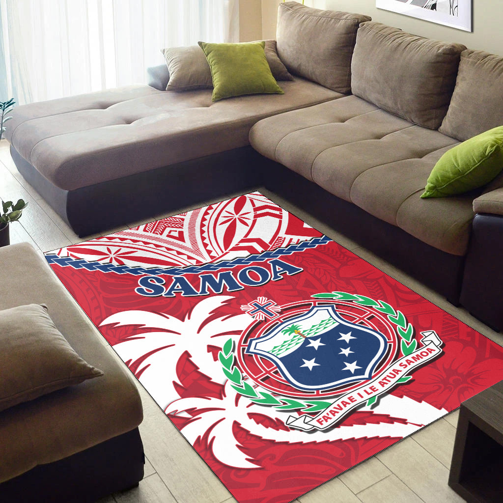 Samoa Area Rug Samoan Coat Of Arms With Coconut Red Style