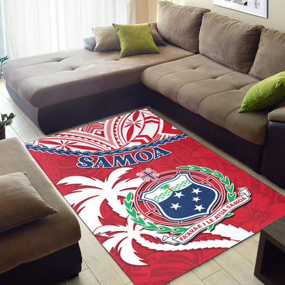 Samoa Area Rug Samoan Coat Of Arms With Coconut Red Style