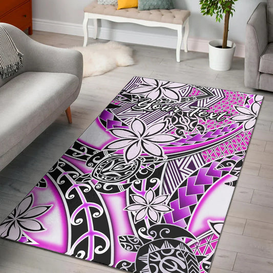 (Custom Personalised) Hawaii Area Rug Tribal Plumeria With Polynesian Turtle Ver.02