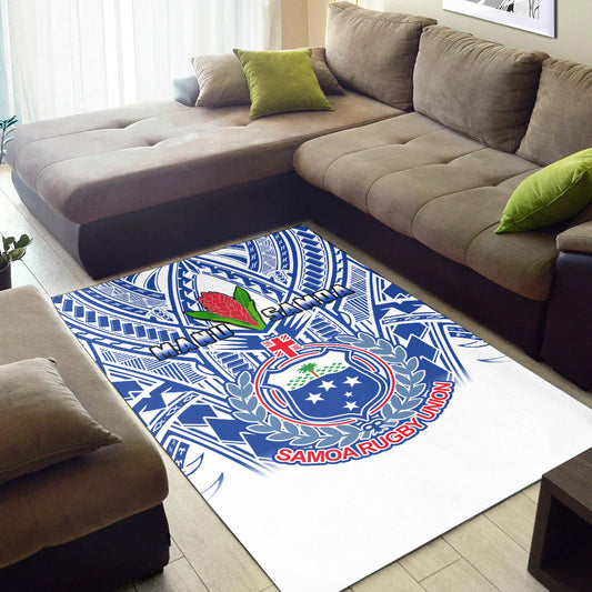 Samoa Rugby Area Rug Manu Samoa 7s Ginger White Polynesian