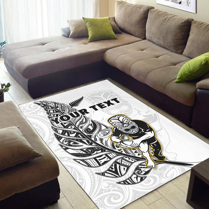 (Custom Personalised) New Zealand Silver Fern Rugby Area Rug All Black Maori Version White