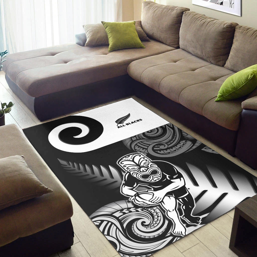 New Zealand Silver Fern Rugby Area Rug All Black Maori Koru