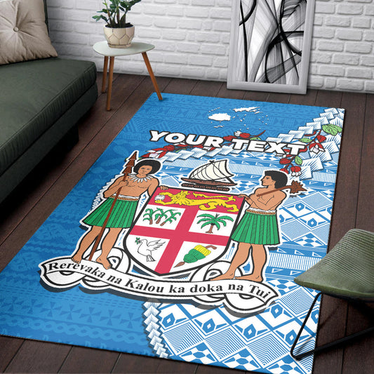 (Custom Personalised) Fiji Area Rug Fijian Drua Mix Tagimaucia Flower Blue Style Ver.01