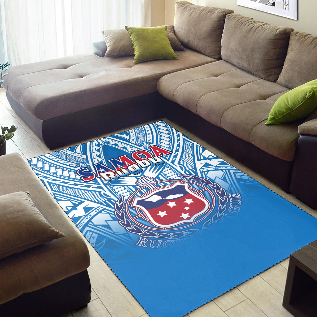 Samoa Rugby Area Rug Toa Samoa Polynesian Pacific Blue Version