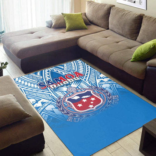 Samoa Rugby Area Rug Toa Samoa Polynesian Pacific Blue Version