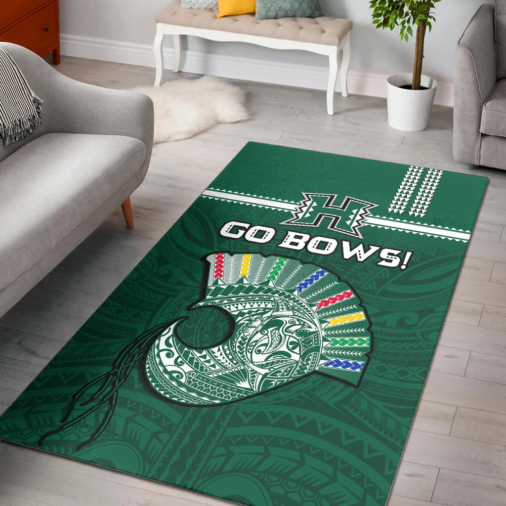 Hawaii Football Area Rug Kakau Rainbow Warriors Helmet Go Bows Ver.02