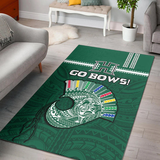 Hawaii Football Area Rug Kakau Rainbow Warriors Helmet Go Bows Ver.02