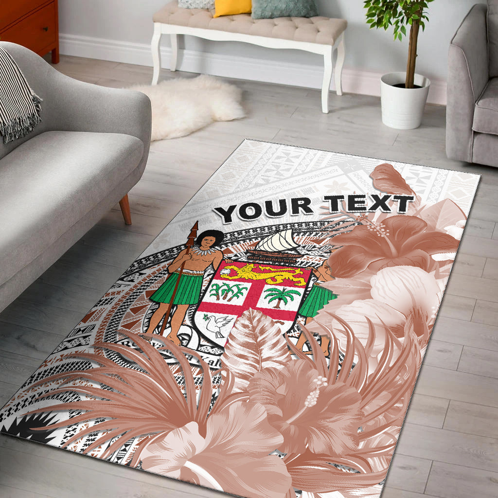 (Custom Personalised) Fiji Tapa Area Rug White Fijian Masi Be Loved Hibiscus
