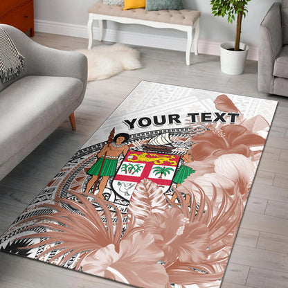 (Custom Personalised) Fiji Tapa Area Rug White Fijian Masi Be Loved Hibiscus