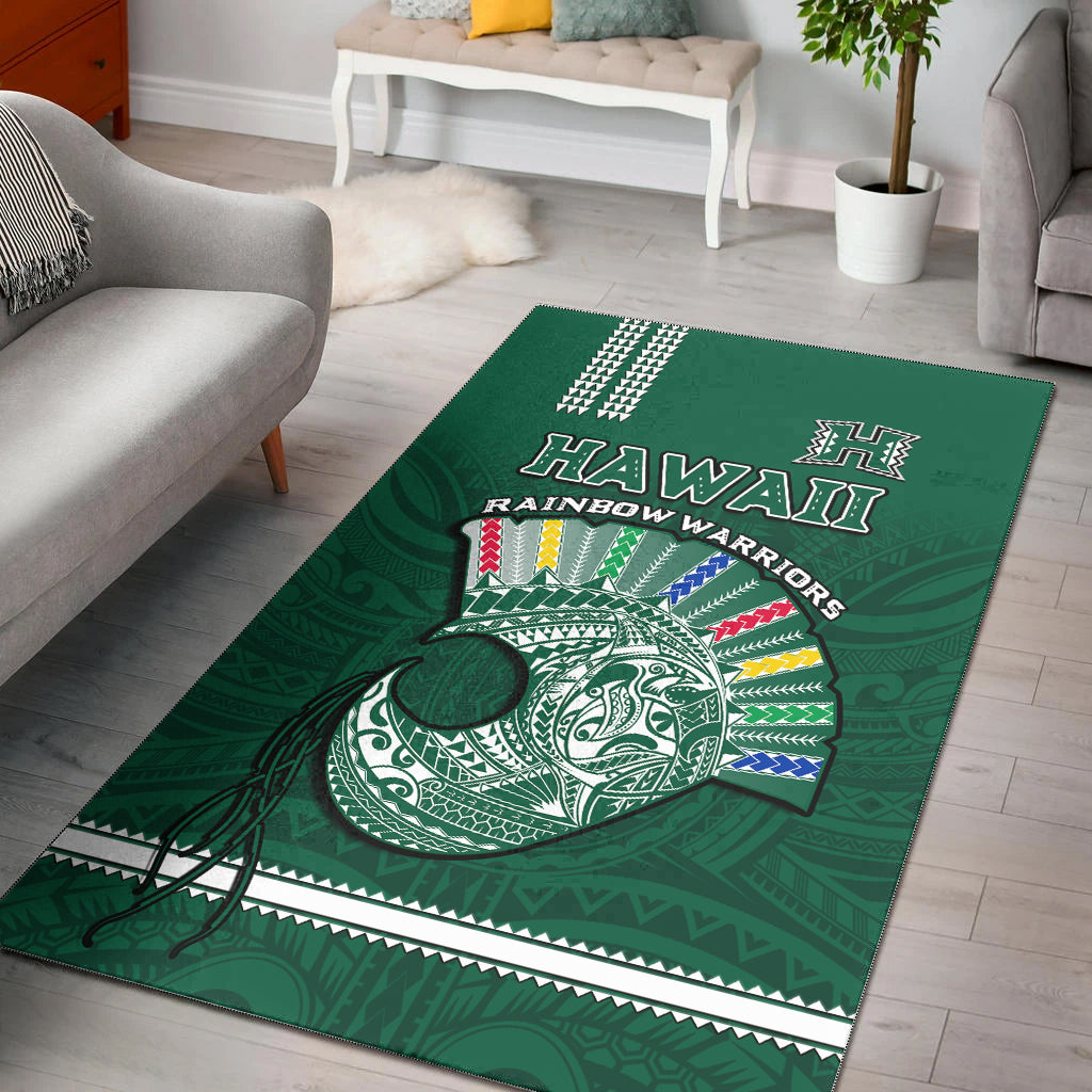 Hawaii Football Area Rug Kakau Rainbow Warriors Helmet Go Bows Ver.01
