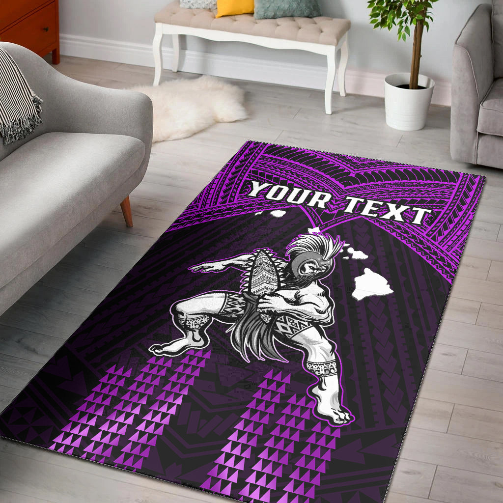 (Custom Personalised) Hawaii Area Rug Hawaiian Warrior With Weapon Polynesian Ver.04