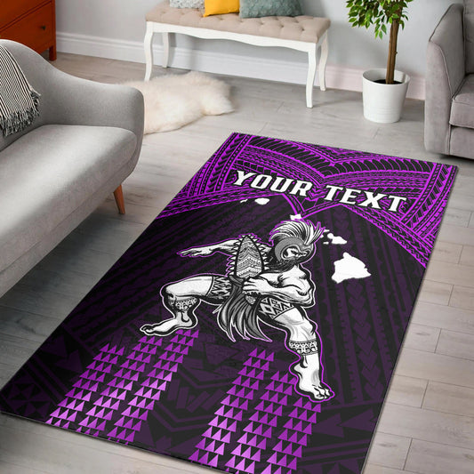 (Custom Personalised) Hawaii Area Rug Hawaiian Warrior With Weapon Polynesian Ver.04