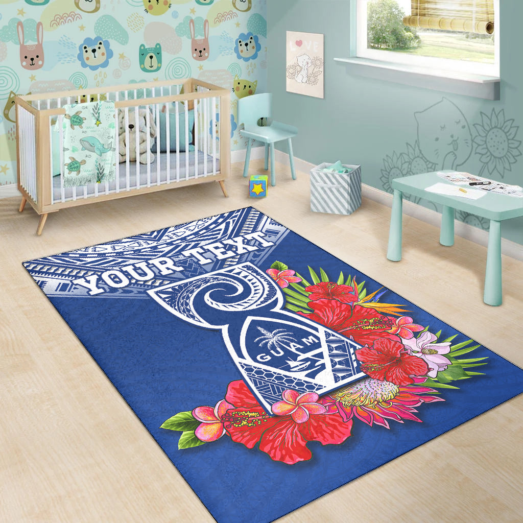(Custom Personalised) Guam Chamorro Area Rug Guaman Latte Stone Tropical Flowers Blue Version