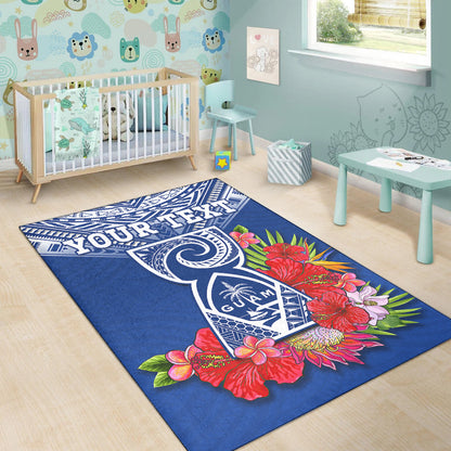 (Custom Personalised) Guam Chamorro Area Rug Guaman Latte Stone Tropical Flowers Blue Version