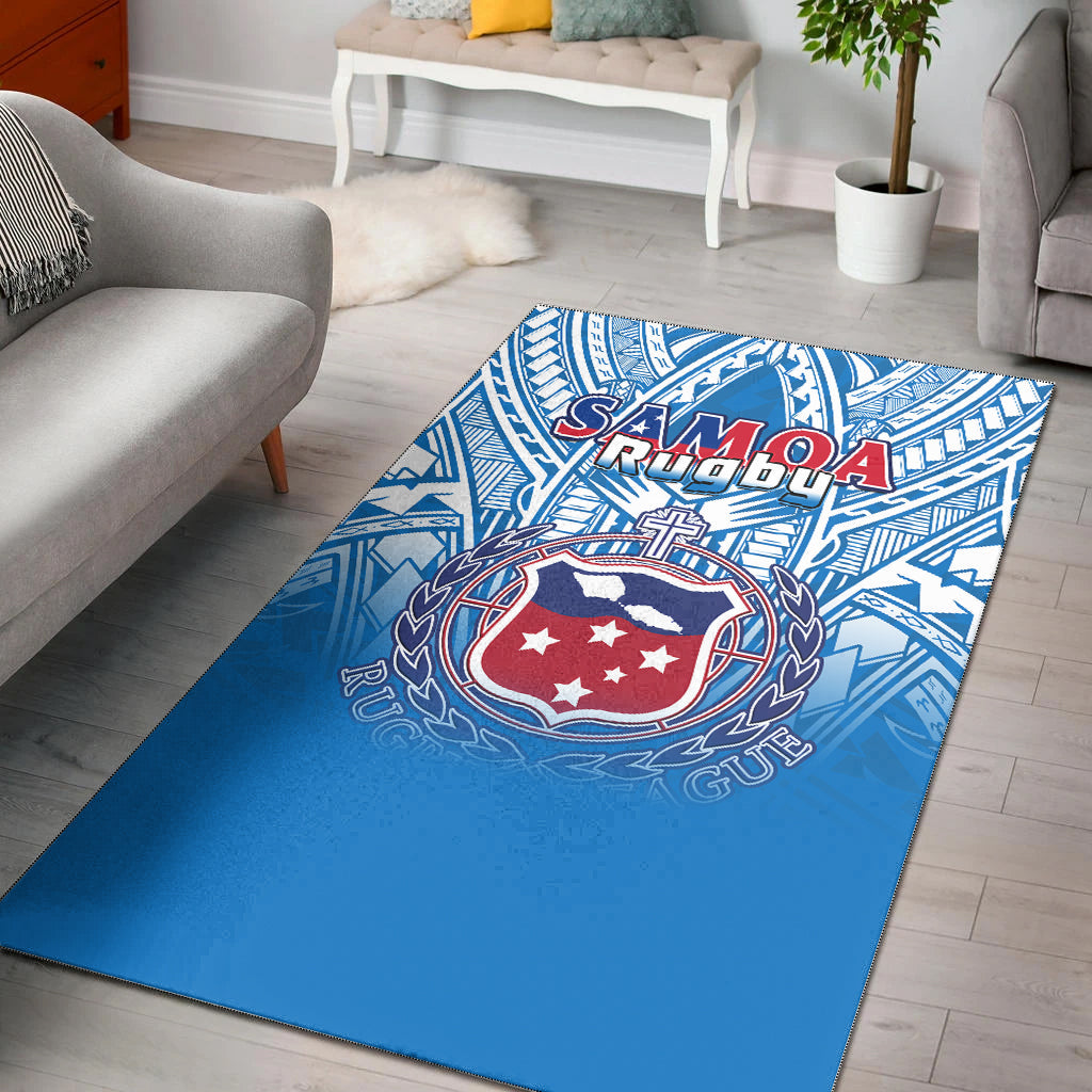 Samoa Rugby Area Rug Toa Samoa Polynesian Pacific Blue Version