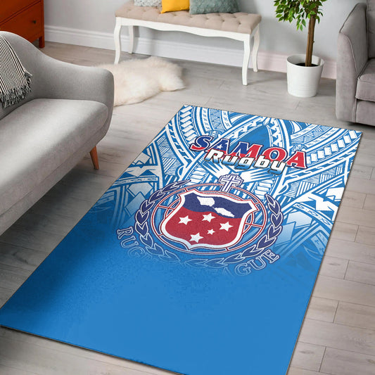 Samoa Rugby Area Rug Toa Samoa Polynesian Pacific Blue Version