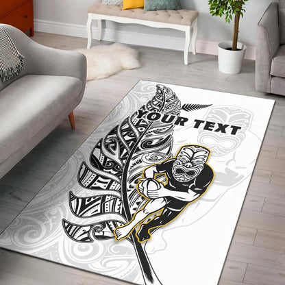 (Custom Personalised) New Zealand Silver Fern Rugby Area Rug All Black Maori Version White