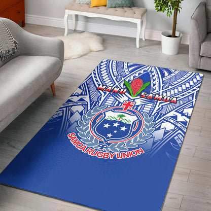 Samoa Rugby Area Rug Manu Samoa 7s Ginger Blue Polynesian