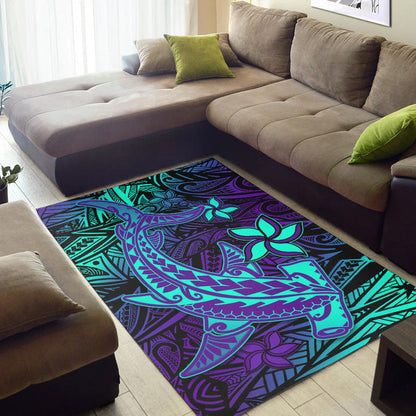 Polynesian Area Rug Purple Paradise Hawaiian Tribal Hammerhead Shark